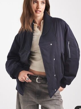 ASOS DESIGN knit collar bomber jacket in navy